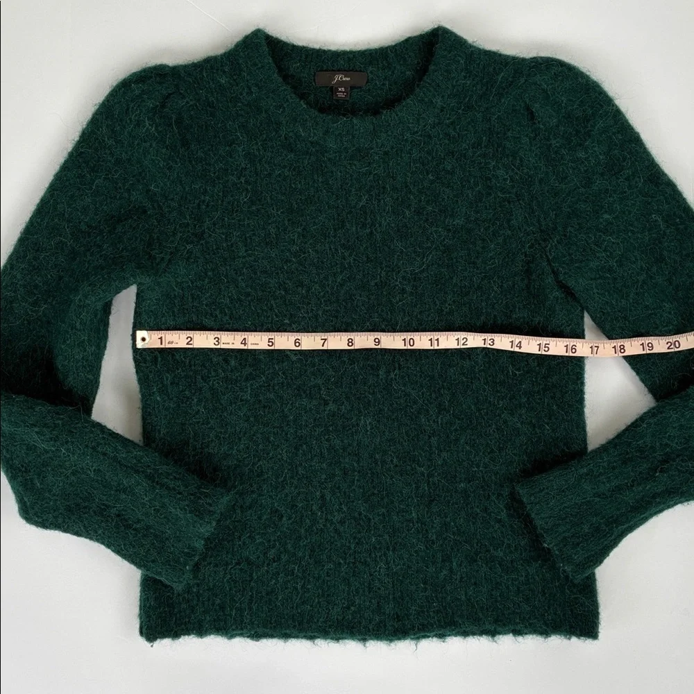 J. Crew Puff Sleeve Fuzzy Crewneck Sweater In Old Forest Alpaca Merino Blend XS